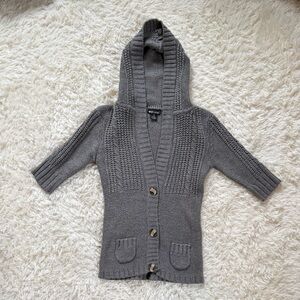 Wet Seal Grey Hooded Knit Cardigan with Pockets